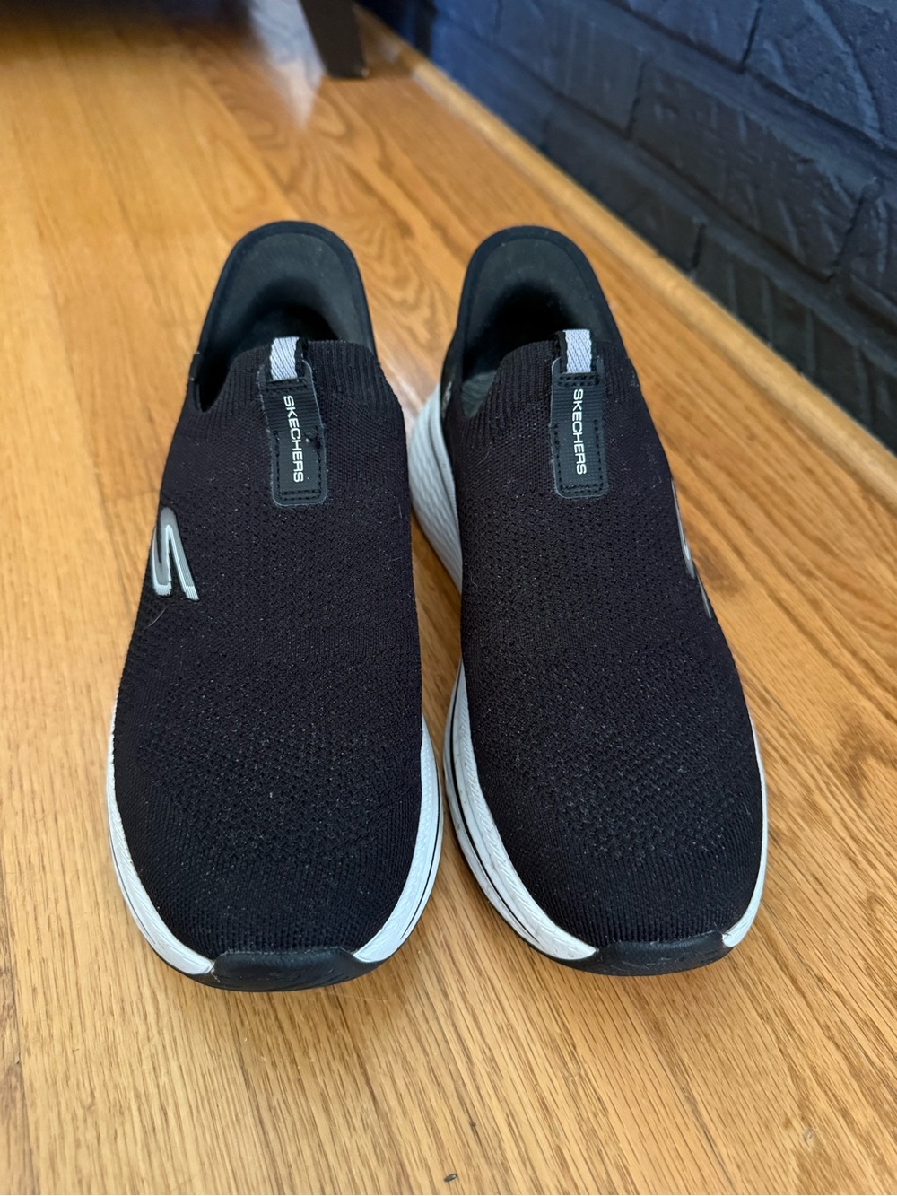 Skechers Black Slip-On Knit Women's Sneakers with White Soles